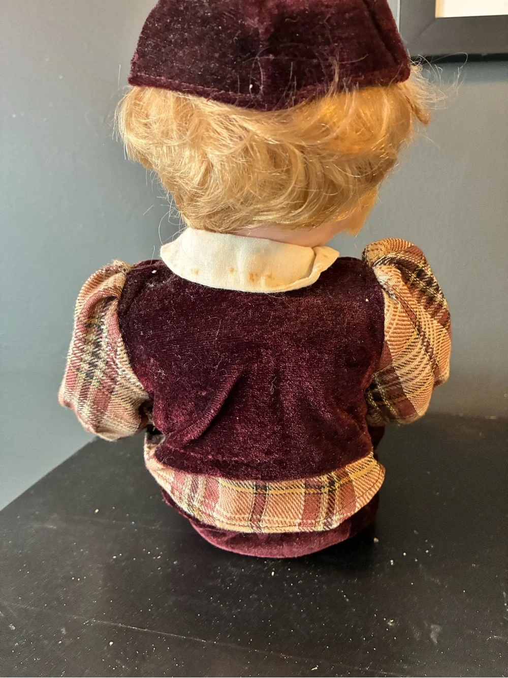 Porcelain 1990’s Boy Doll in Deep Brown Velvet Outfit